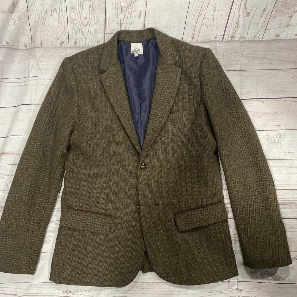 of all threads men blazer with leather buttons